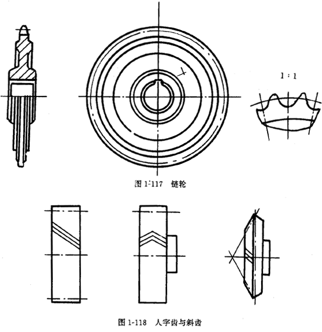 鏈輪的畫法、齒輪、蝸輪、蝸杆齧合畫法