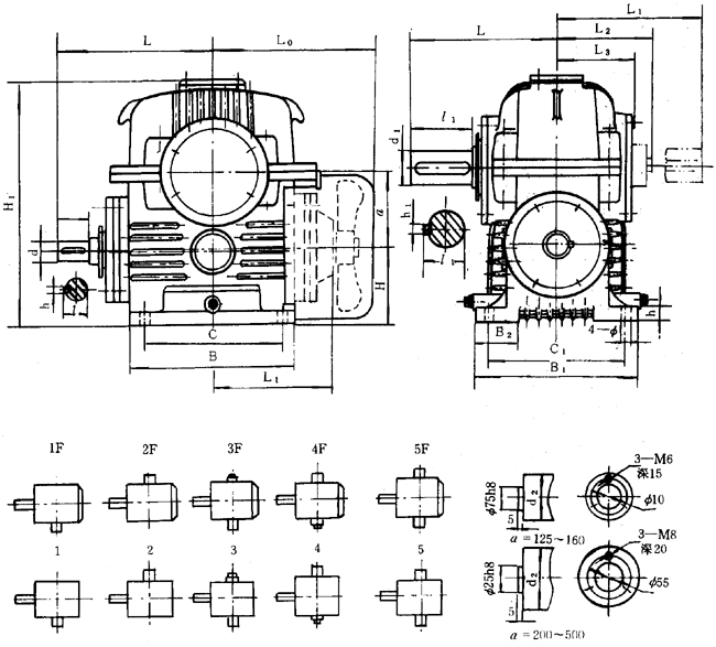蝸輪減速器外形、安裝尺寸