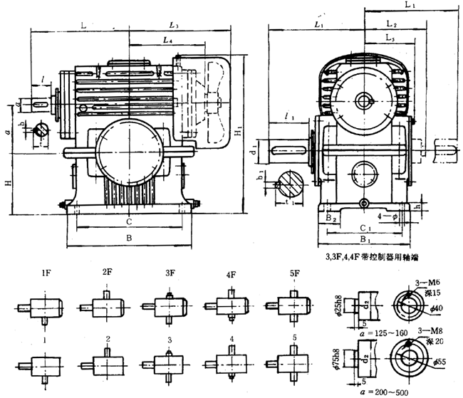 蝸輪減速器外形、安裝尺寸