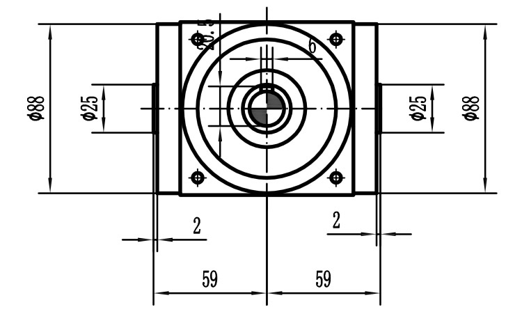 HDA09系列換向器：HDA09-2：1-E外形安裝尺寸圖1