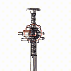 以右側蝸杆爲例，面對著蝸杆時，蝸杆順時針旋轉，絲杆下降；蝸杆逆時針旋轉，絲杆上升。
