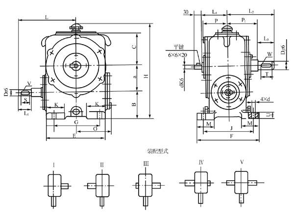 圓柱蝸杆減速器的外形、安裝尺寸及裝配形式